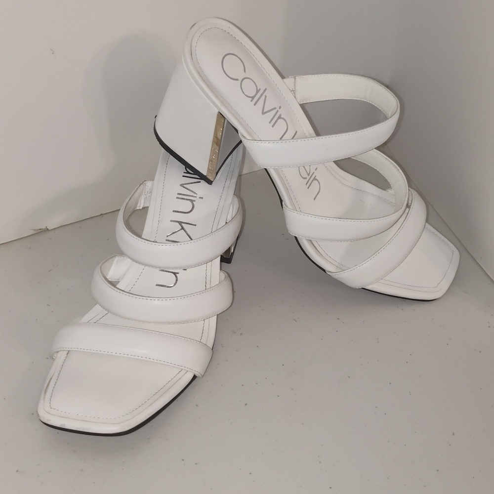 Calvin Klein Hailee Heeled Sandals, White, Women's 10 M